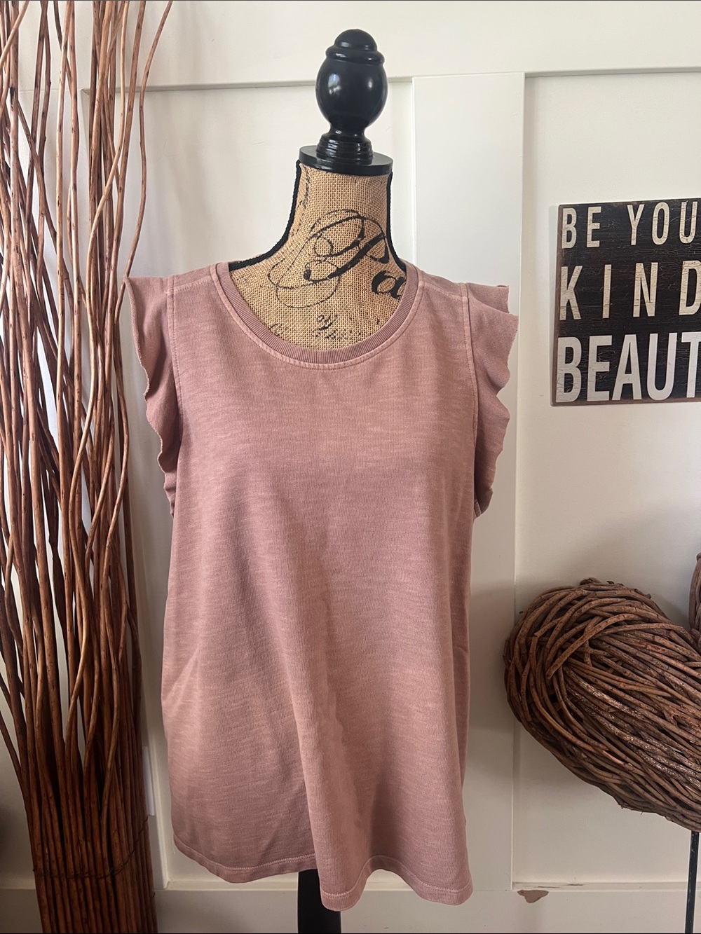 Sonoma Dusty Rose Ruffle Shoulder Sleeveless Top